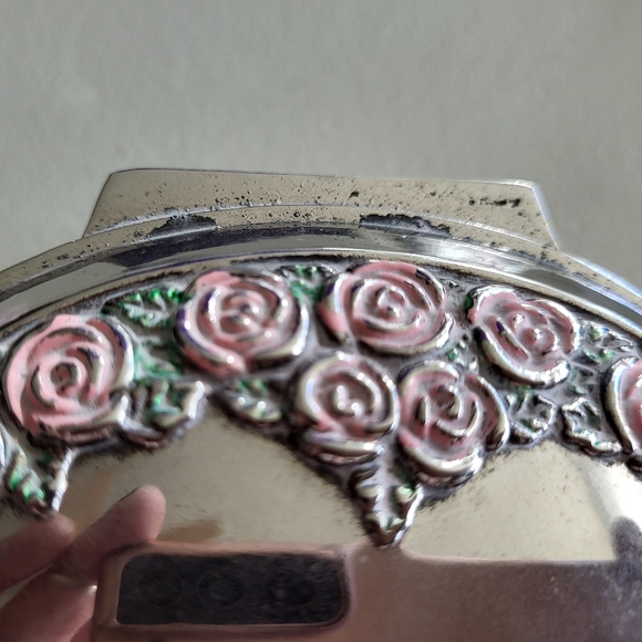 Vintage Silver-Tone Rose Trinket Box with Red Velour Lining - Picture 5 of 8